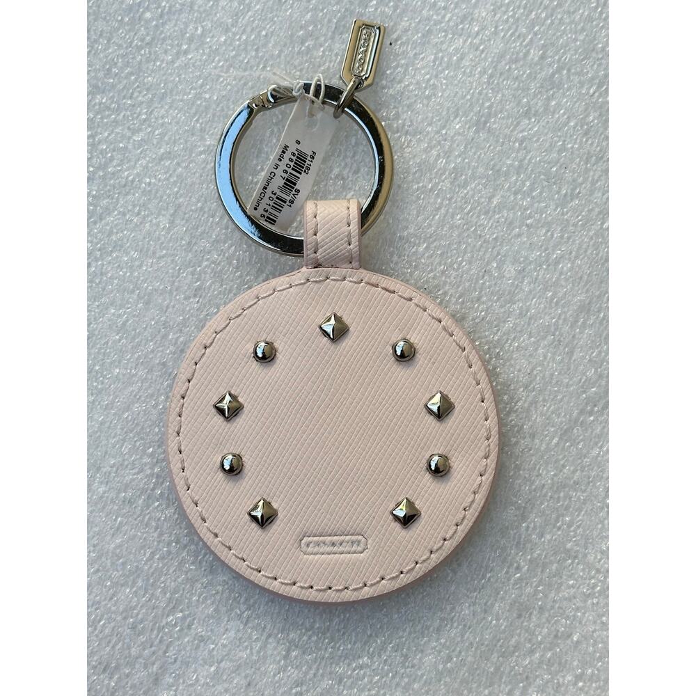 NWT Coach Blush Pink Leather Studded Mirror Bag Charm, Blush Pink & Silver